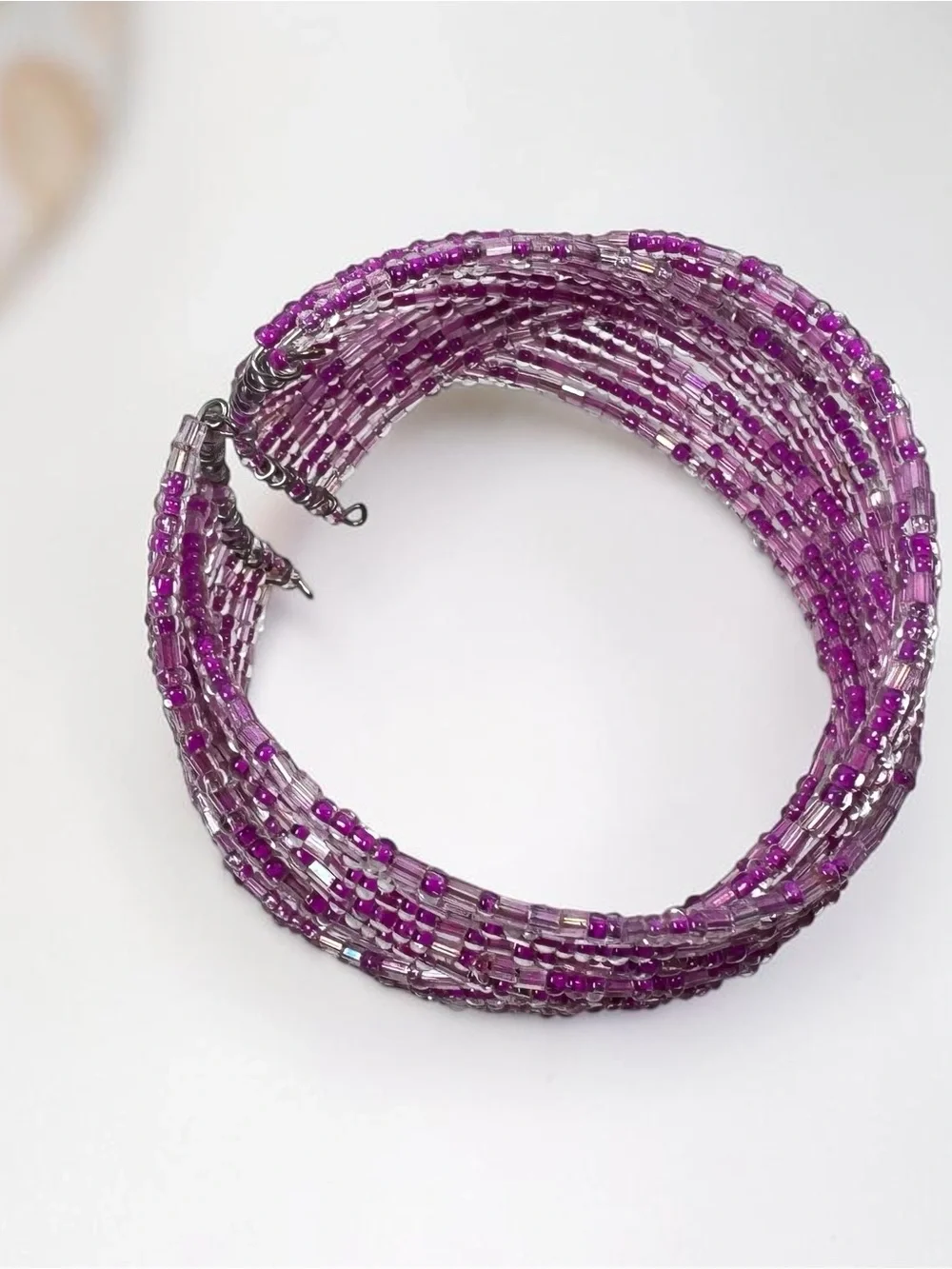 Pink Purple Multi-Strand Seed Bead Wrap Bracelet